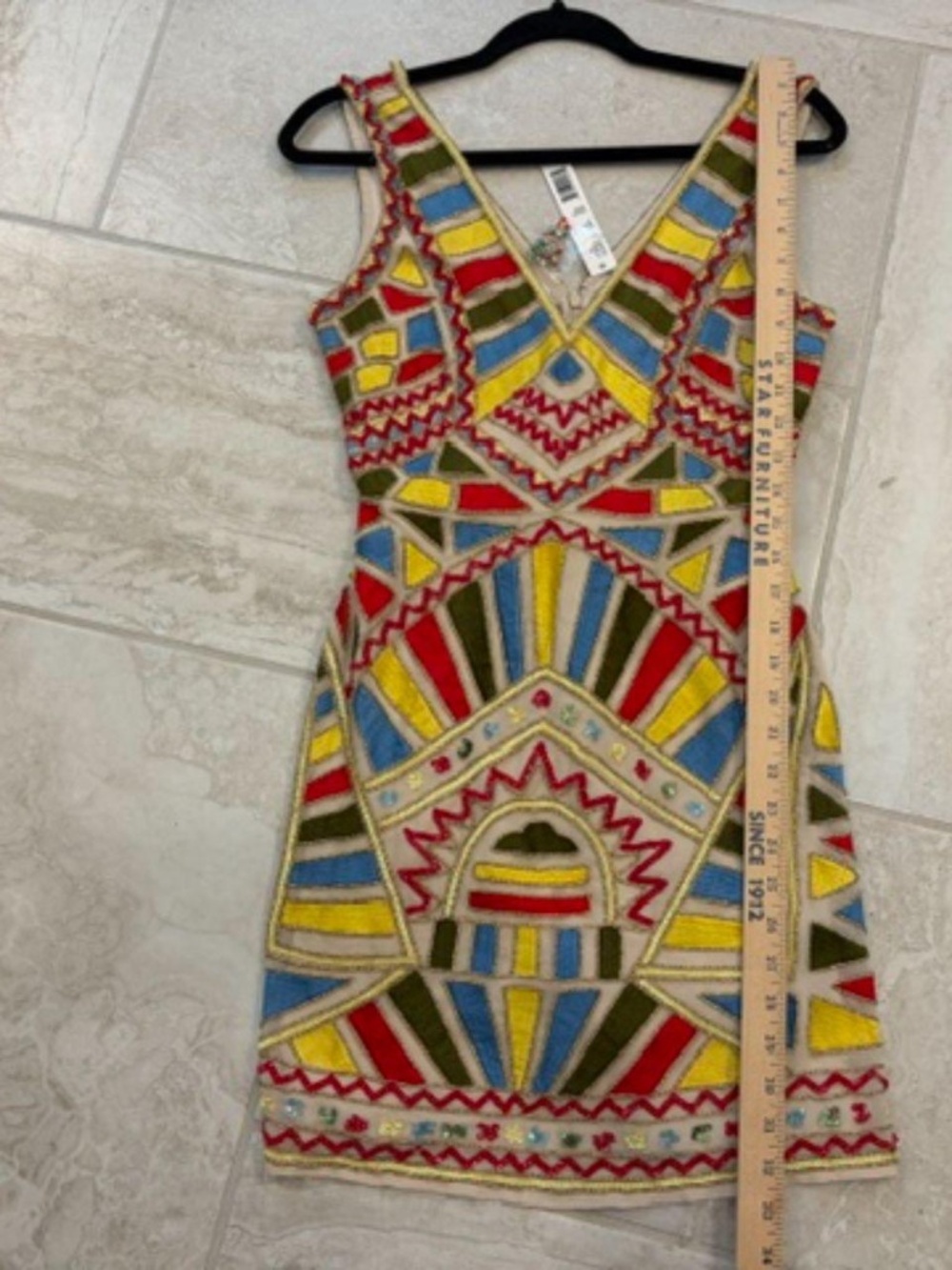 NWOT, Gianni Bini Arianna Geometric Beaded Mini Dress Multicolor Size 2 Art Deco - Picture 6 of 6
